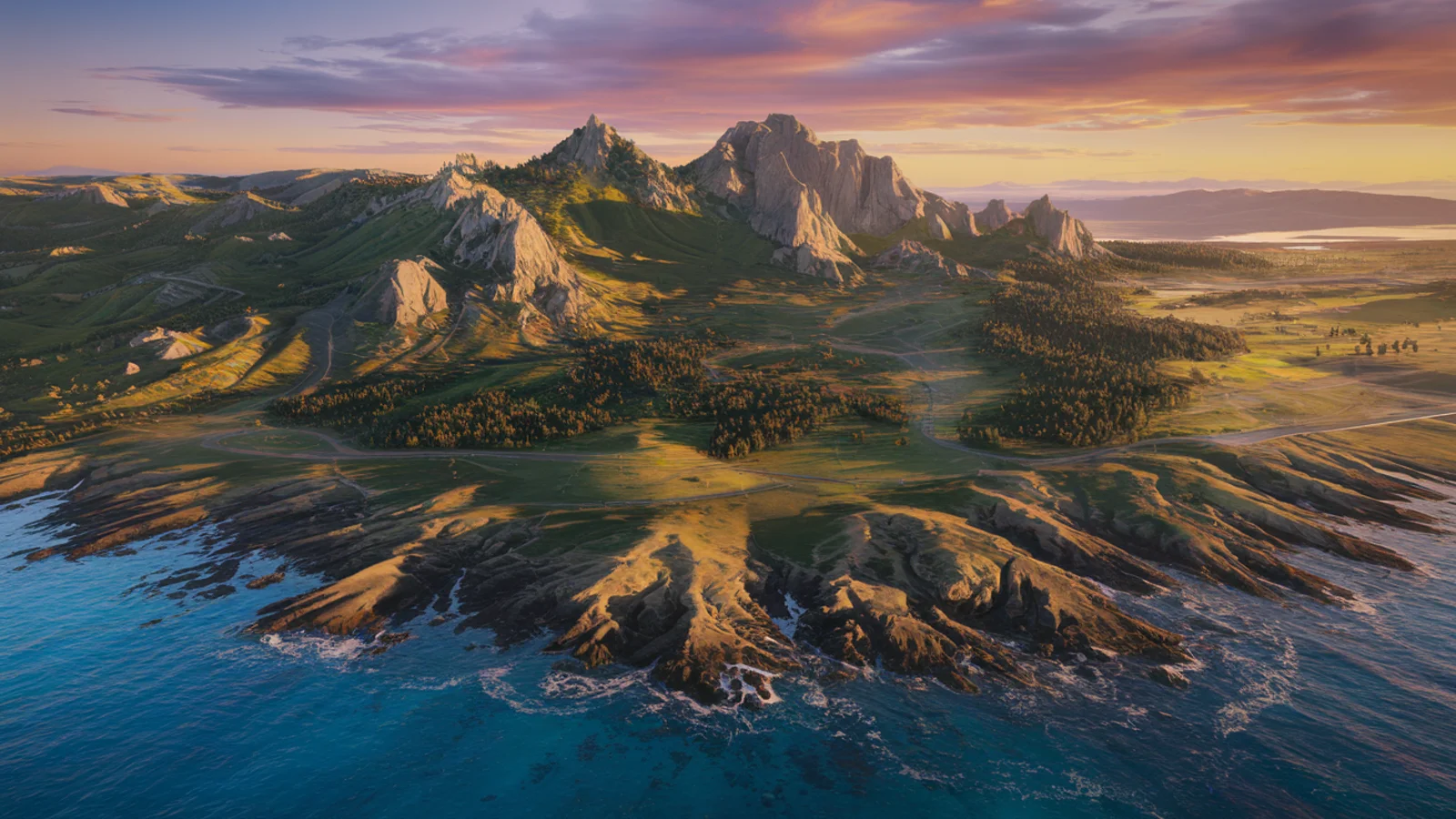 Aerial view of diverse American geography
